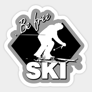 Double Black Diamond Ski Level Design with Downhill Skier and Be Free SKI Quote Sticker